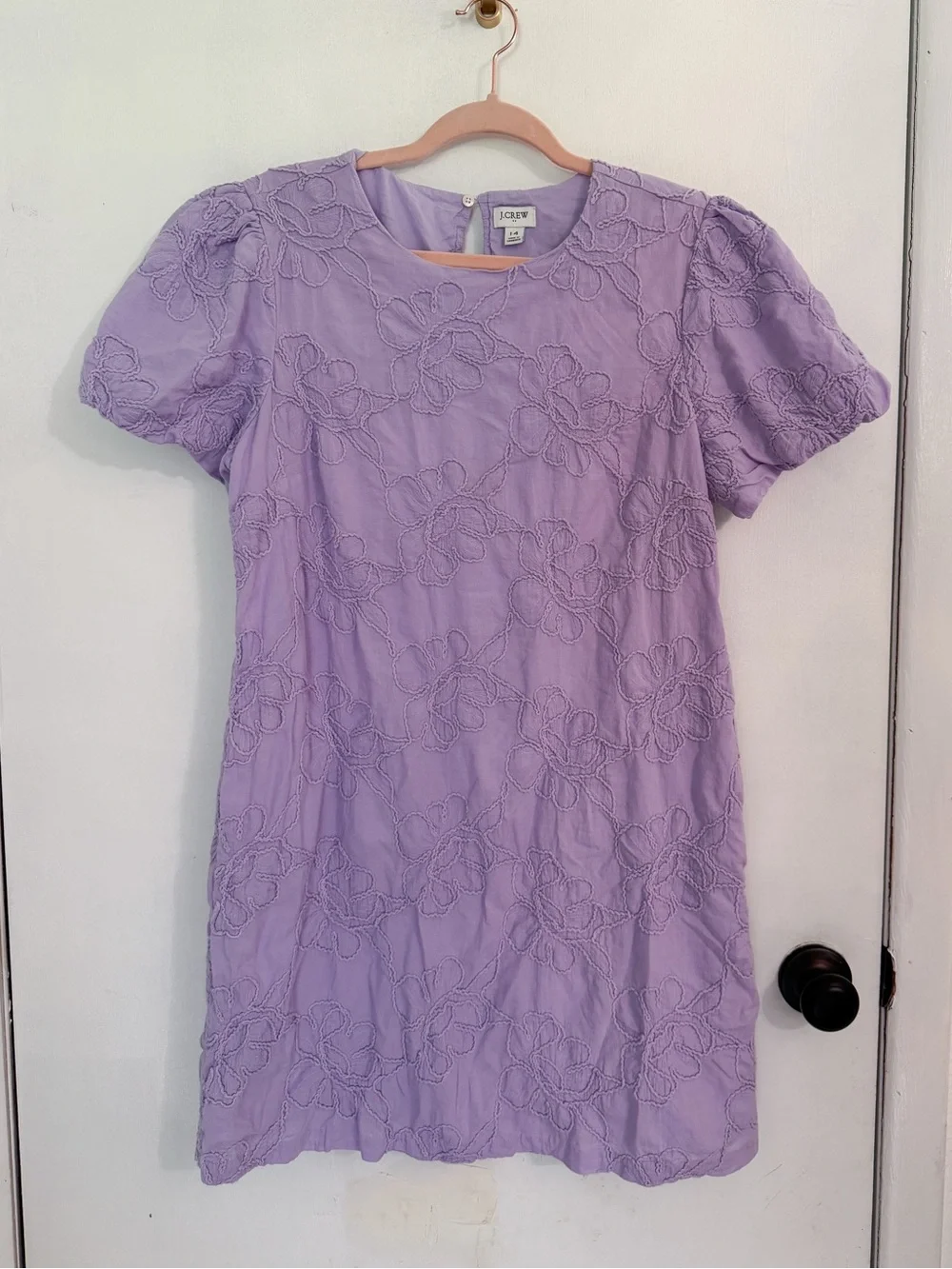 J. Crew Purple Lilac Eyelet puff-sleeve Cotton Mini Dress sz 14